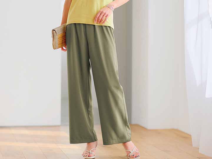 予約　まるで木陰のミラクルワイドパンツ　オリーブ　Ｌ_2