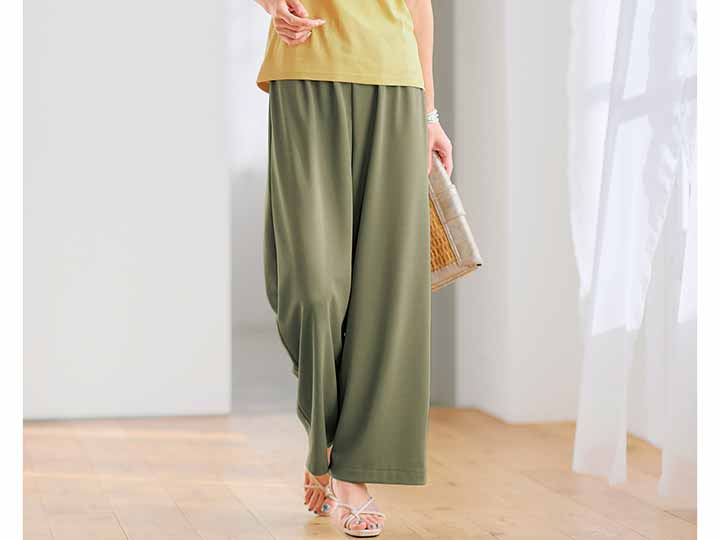 予約　まるで木陰のミラクルワイドパンツ　オリーブ　Ｌ_3