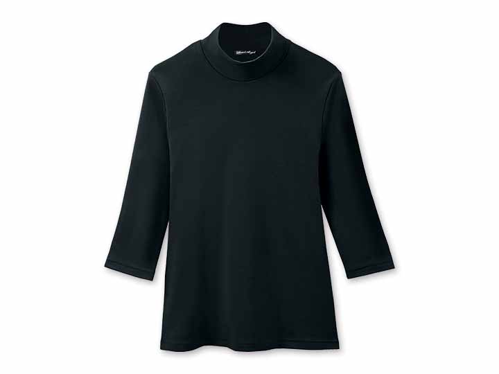 予約　まるで木陰の7分袖ハイネックシャツ　ブラック　3Ｌ