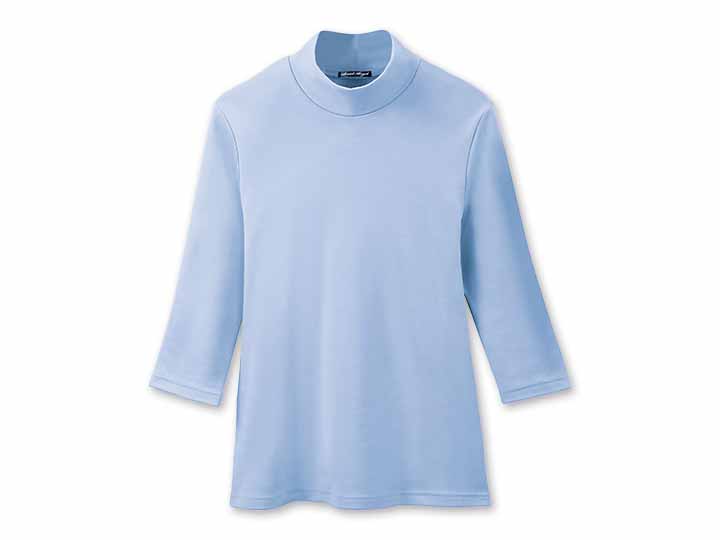 予約　まるで木陰の7分袖ハイネックシャツ　サックス　Ｌ