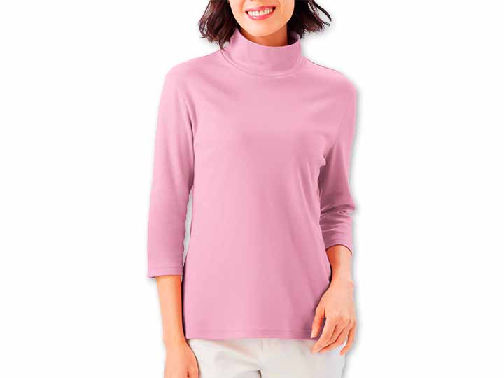 予約　まるで木陰の7分袖ハイネックシャツ　ローズ　Ｍ_2