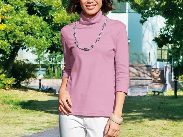 予約 まるで木陰の7分袖ハイネックシャツ ローズ L_4