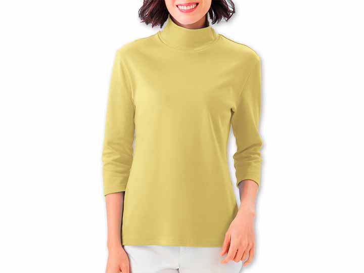 予約　まるで木陰の7分袖ハイネックシャツ　イエロー　Ｌ_2