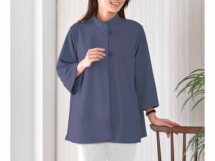 予約　サラッと快適ポンチョ風ジャケット　バイオレット　Ｍ〜Ｌ_3