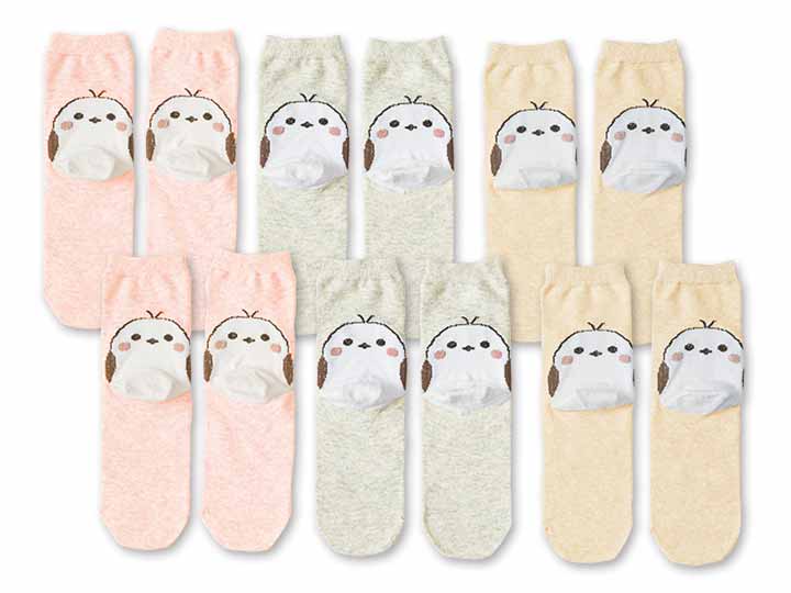 予約　日本製　内側シルク2層シマエナガソックス　3色×2セット