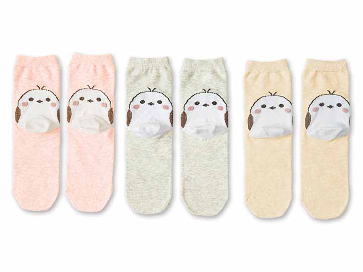 予約　日本製　内側シルク2層シマエナガソックス