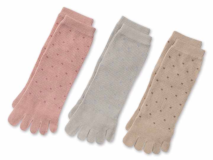 予約　麻混ドット柄5本指ソックス