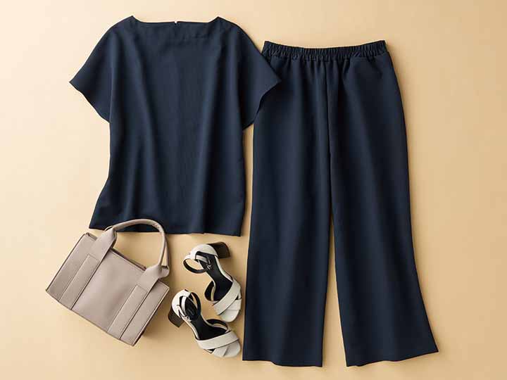 予約　ｅｃｌａＴ　ｓｔｙｌｅ軽くてシワになりにくい！おでかけセットアップ　ネイビー　ＬＬ