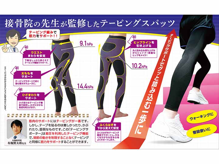 予約　接骨院の先生が監修したテーピングスパッツ（ブラック）Ｌ−ＬＬ_3