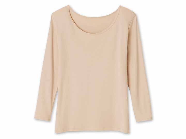 予約　綿100％あったか発熱8分袖インナー（ベージュ）Ｍ