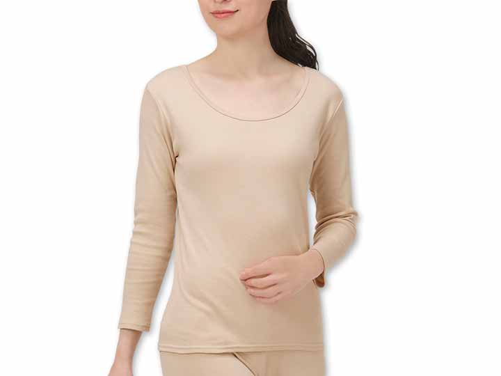 予約　綿100％あったか発熱8分袖インナー（ベージュ）Ｍ_2