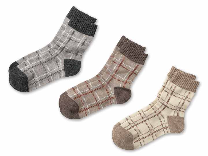 予約　あったかツイードネップチェック柄ソックス