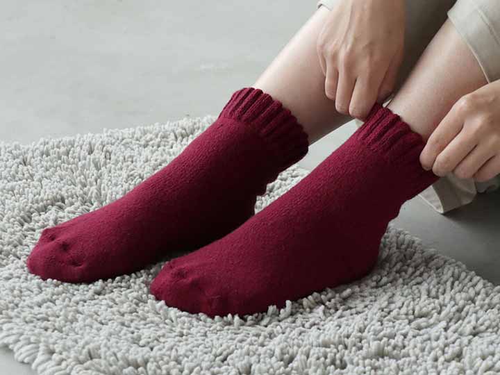 予約 極暖シルク 厚手のパイル靴下 紅色_3
