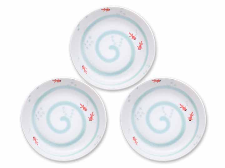 予約　美濃焼　遊泳金魚の冷麺皿（3枚組）