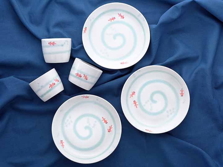 予約　美濃焼　遊泳金魚の冷麺皿（3枚組）_3