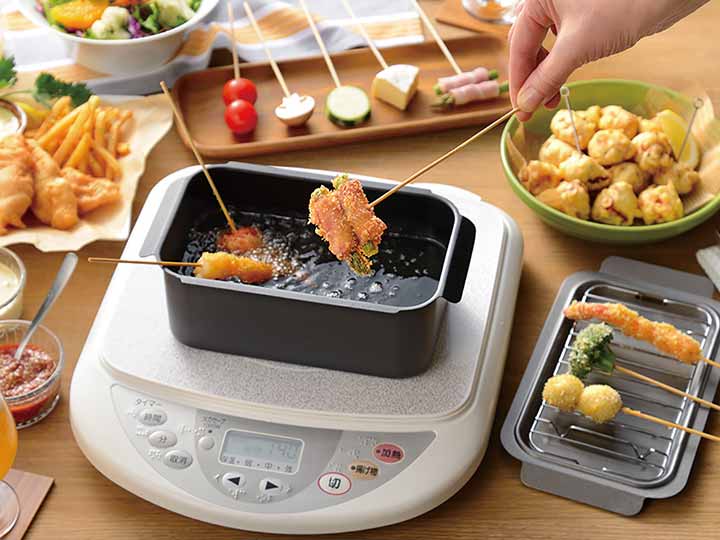 予約　ポコフリット　ＩＨ対応角型揚げ鍋（温度計・アミ付）_4