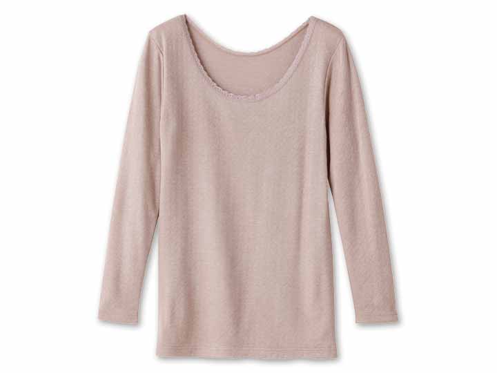 予約　【日本製】ぬくもりやわらか発熱インナー　8分袖（ローズグレー）Ｍ