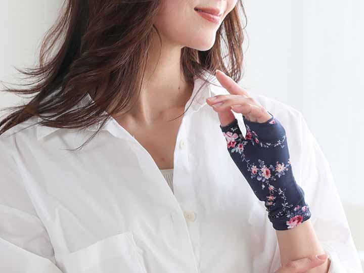予約　腱鞘関節花柄サポーター　ネイビー_3