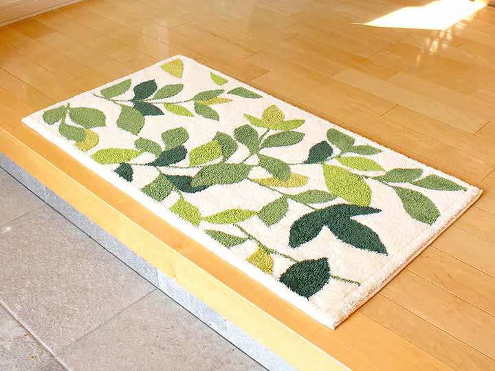 予約 洗えるコーナー吸着玄関マット リーフグリーン 60×110_2