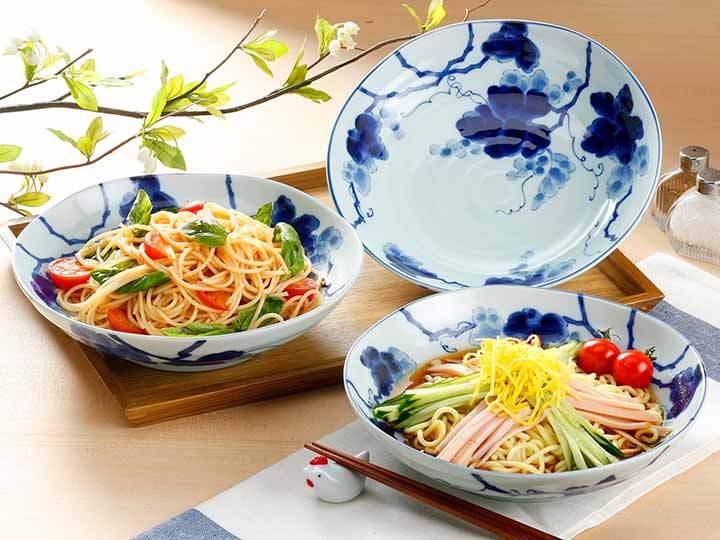 予約　美濃焼藍染葡萄麺皿　すのこ付き　3枚組_2