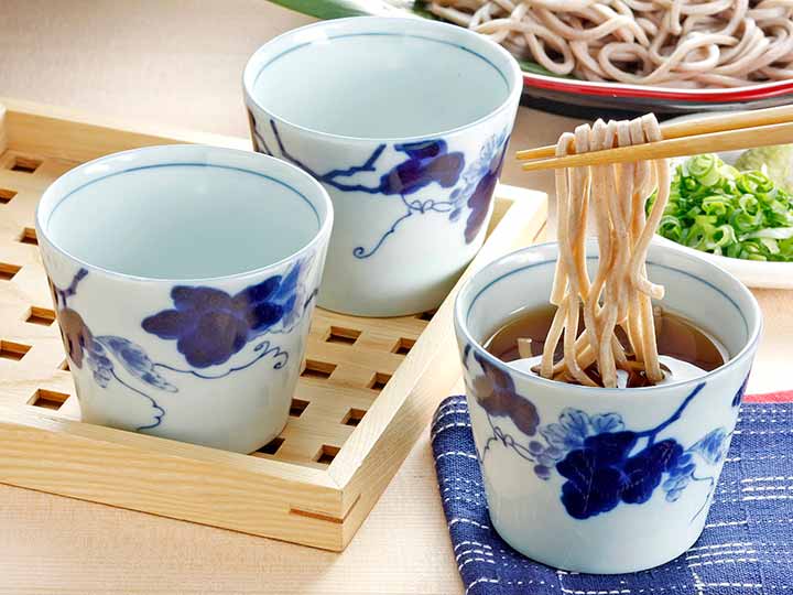 予約　美濃焼藍染葡萄そばちょこ　3コ組