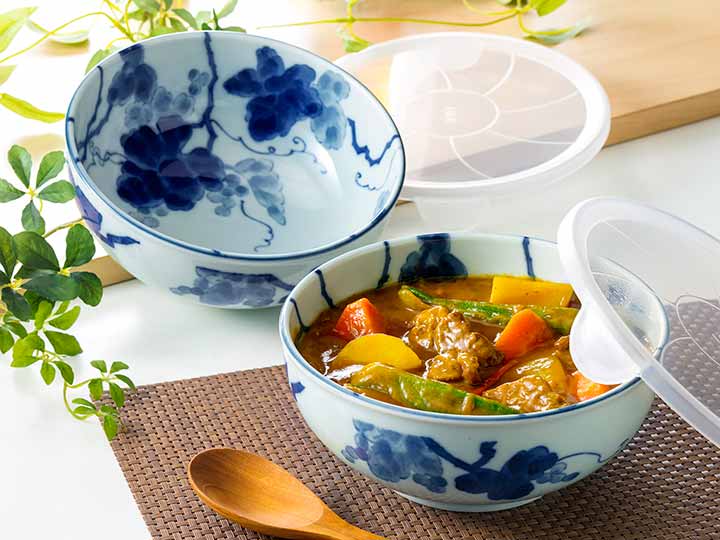 予約　美濃焼藍染葡萄保存パック鉢大2コ組