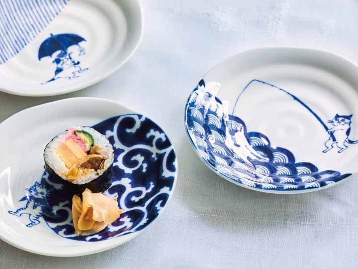 予約　美濃焼　ソメネコ　中皿（3柄組）_2