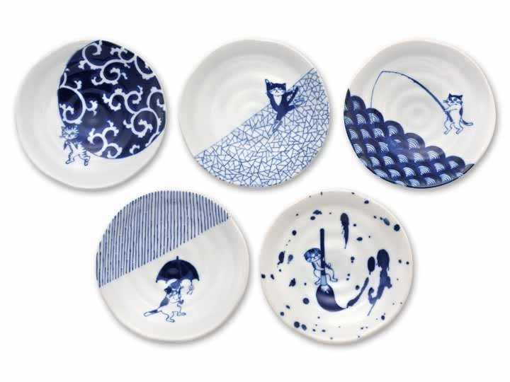 予約　美濃焼　ソメネコ　取小皿（5柄組）