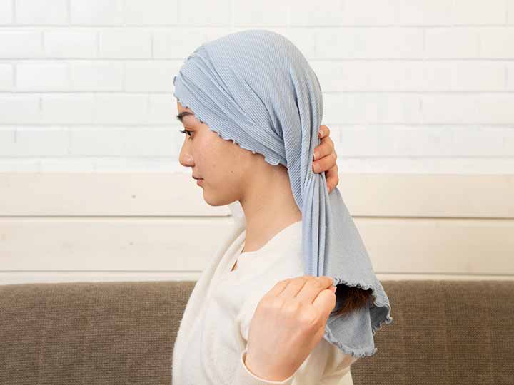 予約 prakritiシルクのナイトキャップ スモーキーブルー_2