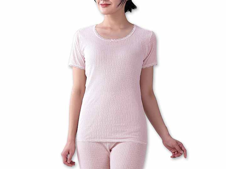 予約　さらさらシャリシャリ　3分袖　アッシュピンク　Ｍ