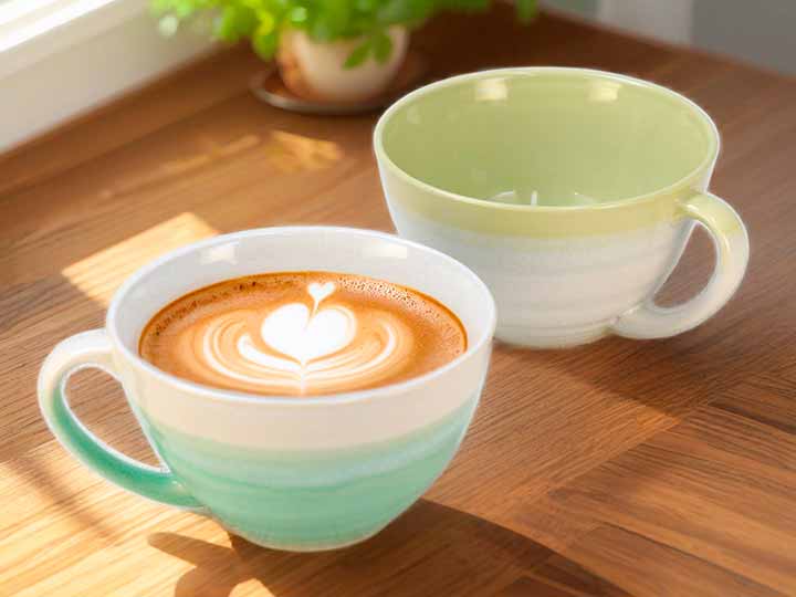 予約　＜美濃焼＞手描きメローグリーンスープカップ　2柄組