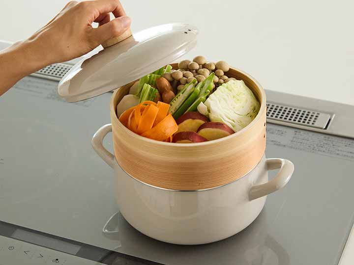 予約　せいろ付きホーロー鍋20CM　グレージュ_3