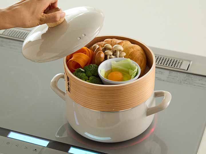 予約　せいろ付きホーロー鍋20CM　グレージュ_5