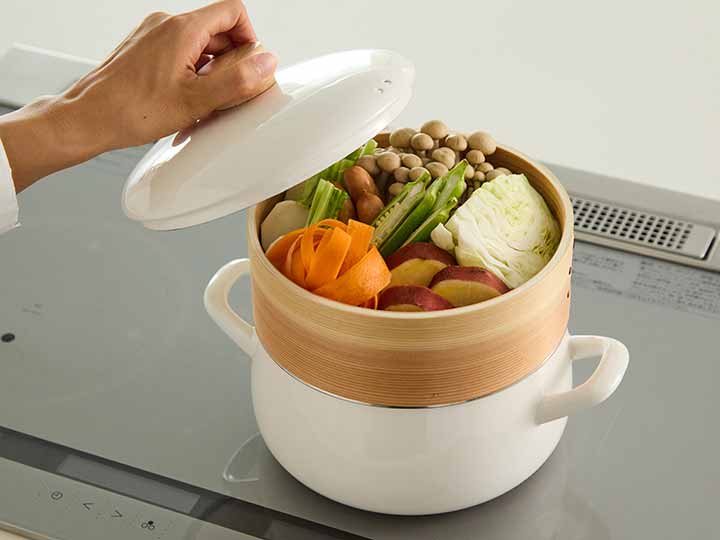 予約　せいろ付きホーロー鍋20CM　ホワイト_4