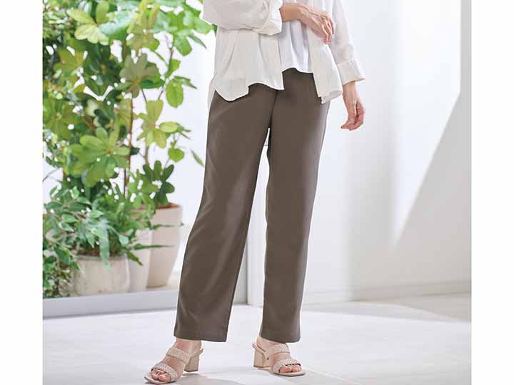 予約　ｅｃｌａＴ　ｓｔｙｌｅ風が通る快適イージーパンツ　モカ　Ｌ_2