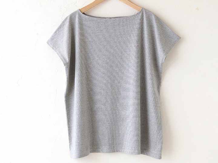 予約　ボートネック・フレンチＴシャツ　メランジ天竺ｗａｂｉｓａｂｉグレー