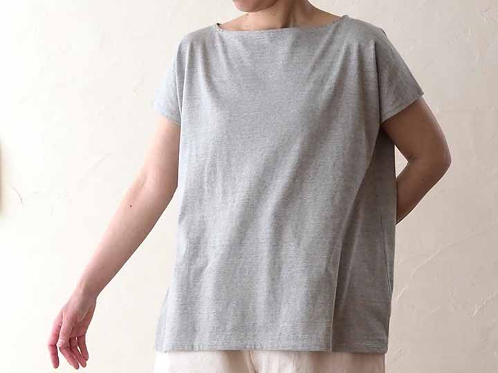 予約 ボートネック・フレンチTシャツ メランジ天竺wabisabiグレー_2