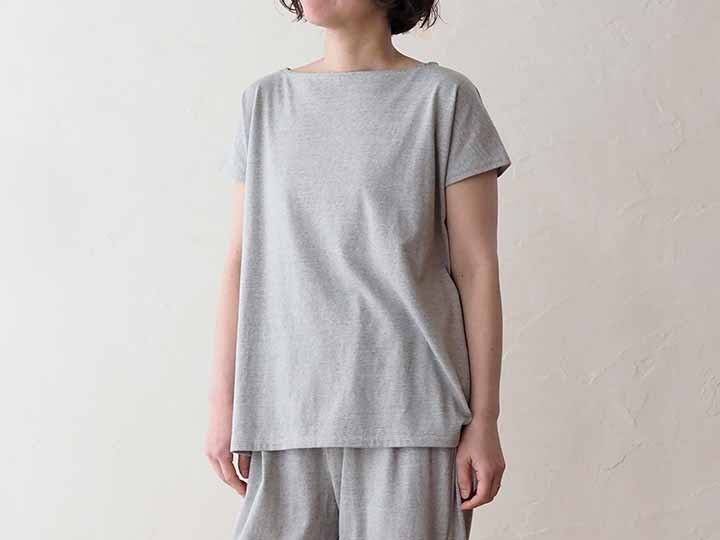 予約 ボートネック・フレンチTシャツ メランジ天竺wabisabiグレー_3