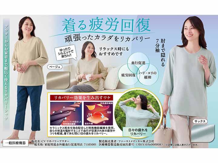 予約　リカバリーケア　レディースゆったり7分袖シャツ（サックス）Ｌ_5