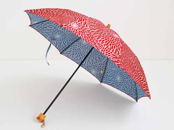 予約　伊砂文様　折りたたみ傘50CM8本骨　菊（赤／セージ）