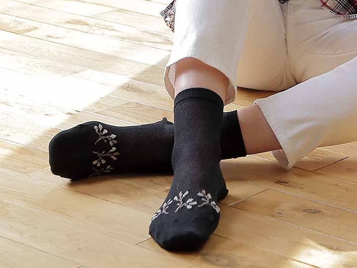 予約 日本製 接触冷感花柄メッシュL型ヒールソックス 3色組_3