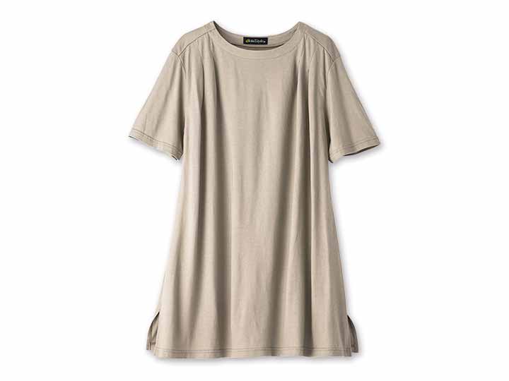 予約　ｅｃｌａＴ　ｓｔｙｌｅまるで木陰のひんやり肩タック　チュニックワンピ　グレージュ　Ｌ