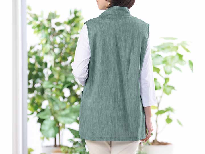 予約　ｅｃｌａＴ　ｓｔｙｌｅ高島ちぢみ涼やかベスト　エメラルドグリーン　Ｌ_2