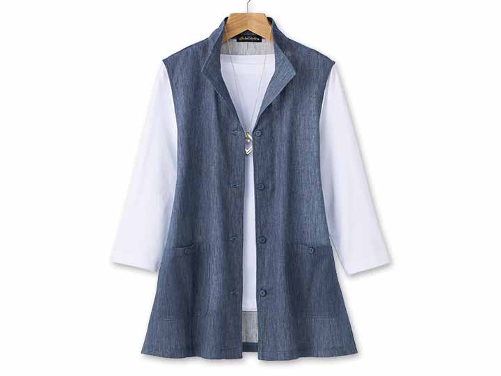 予約　ｅｃｌａＴ　ｓｔｙｌｅ高島ちぢみ涼やかベスト　ネイビー　Ｍ