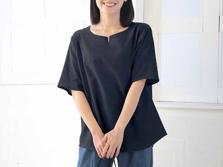 予約　ｅｃｌａＴ　ｓｔｙｌｅ高島ちぢみ涼やかプルオーバー　ネイビー　ＬＬ〜3Ｌ_2