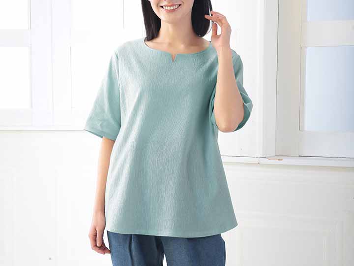 予約 eclaT style高島ちぢみ涼やかプルオーバー ミント LL〜3L_2