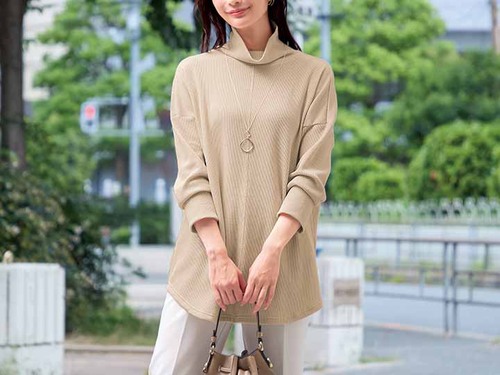 予約　ｅｃｌａＴ　ｓｔｙｌｅ毎日活躍コットンワッフルゆったりチュニック　ベージュ　Ｍ〜Ｌ_2
