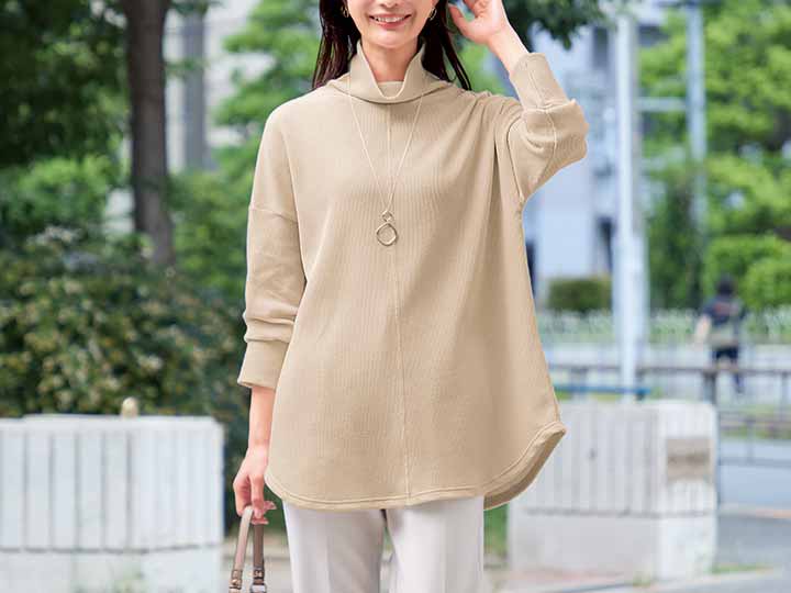 予約　ｅｃｌａＴ　ｓｔｙｌｅ毎日活躍コットンワッフルゆったりチュニック　ベージュ　Ｍ〜Ｌ_3