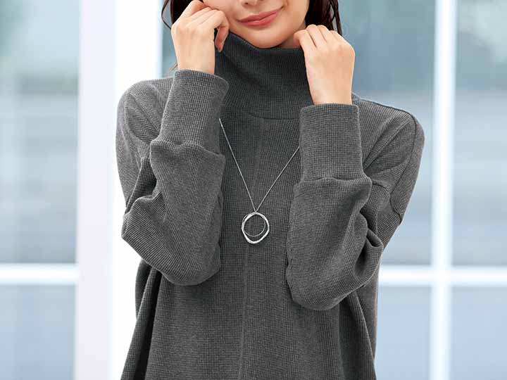 予約　ｅｃｌａＴ　ｓｔｙｌｅ毎日活躍コットンワッフルゆったりチュニック　杢チャコール　Ｍ〜Ｌ_4