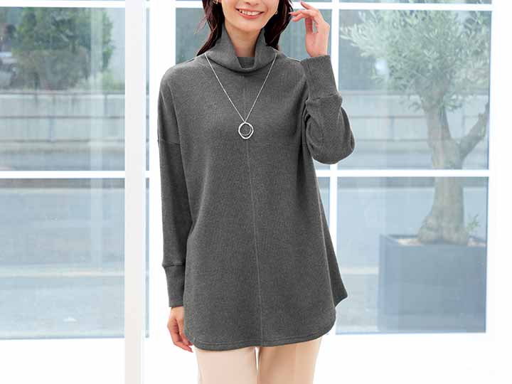 予約　ｅｃｌａＴ　ｓｔｙｌｅ毎日活躍コットンワッフルゆったりチュニック　杢チャコール　ＬＬ〜3Ｌ_2